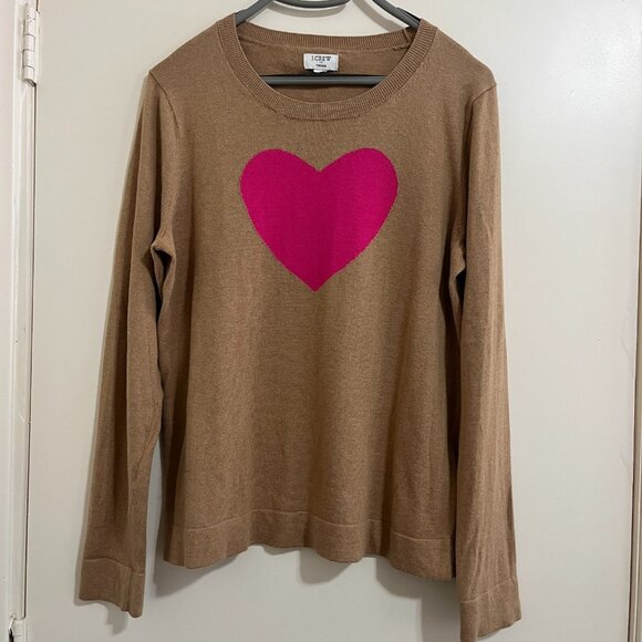 J. Crew Factory Brown Sweater with Pink Heart - Picture 1 of 9